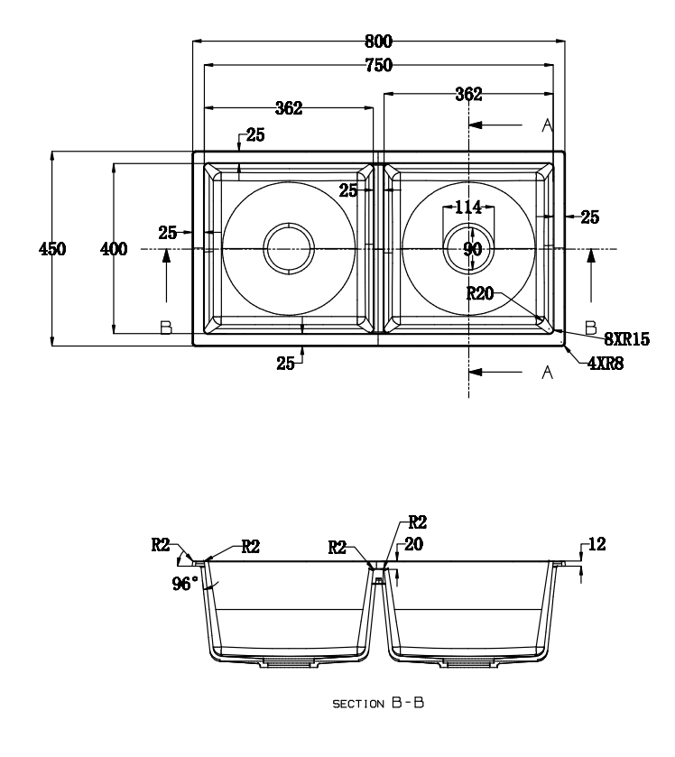 One Bathroom - 800mm Granite Kitchen Double Sink