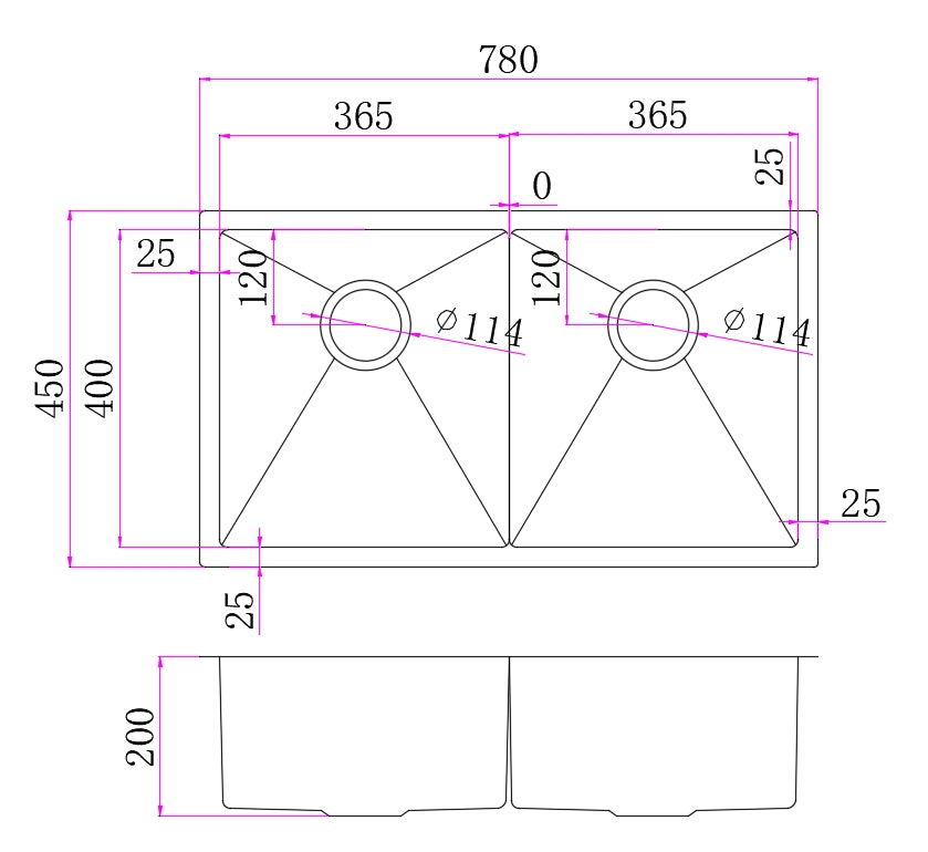One Bathroom -780mm Stainless Steel Kitchen Sink - Double