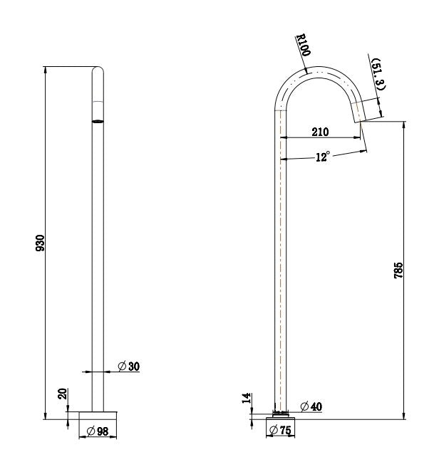 One Bathroom - PIN Free Standing Bath Spout Matt Black