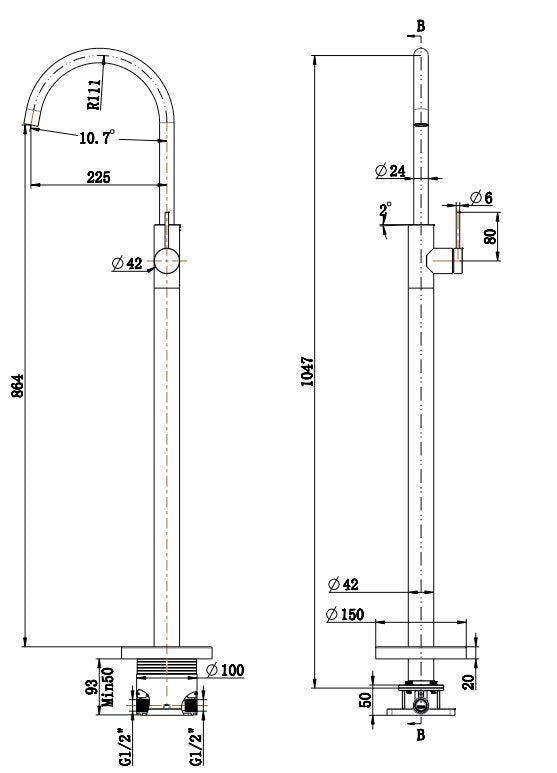One Bathroom - PIN Free Standing Bath Spout With Mixer Matt Black