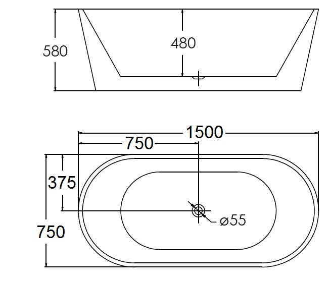 One Bathroom - BETA Oval Free Standing Bathtub 1500mm