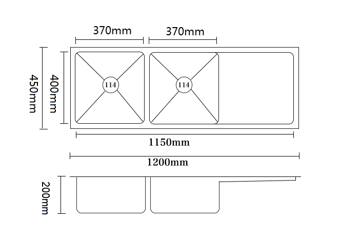 One Bathroom - 1200mm Black Stainless Steel Kitchen Sink Double With Drainer
