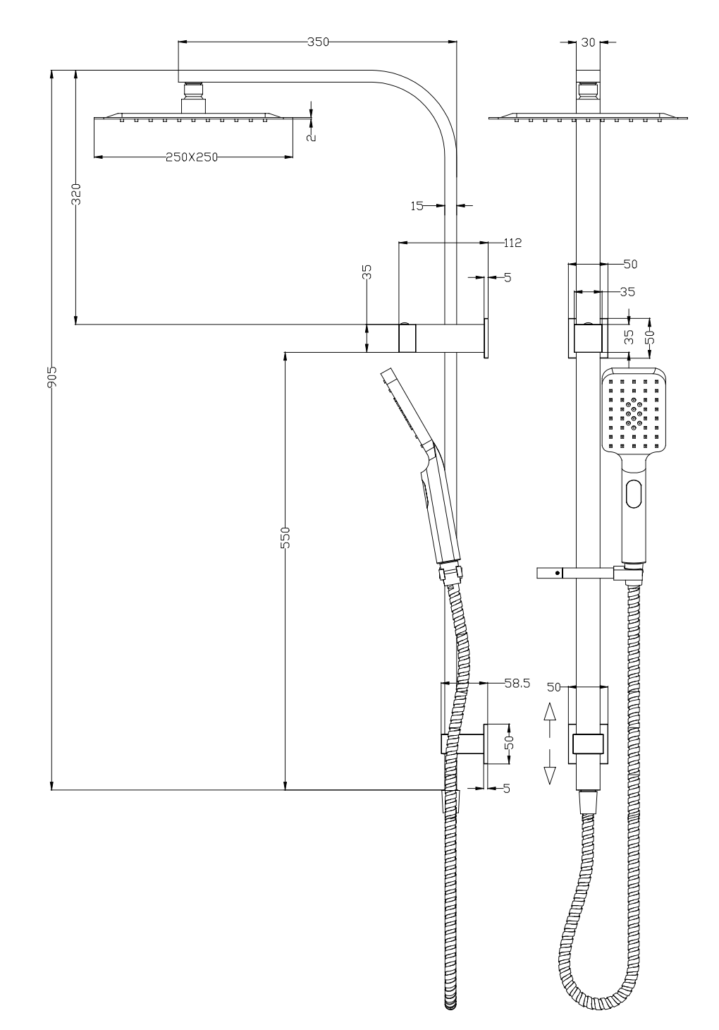 One Bathroom - LITE Square Twin Shower Head Set With Rail Brushed Nickel