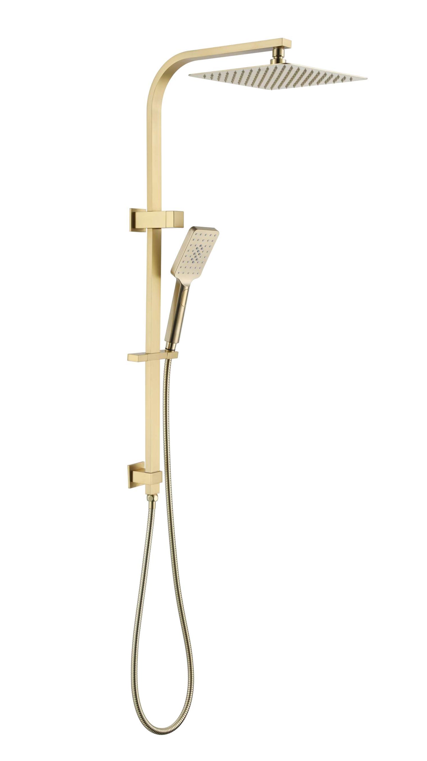 One Bathroom - LITE Square Twin Shower Head Set With Rail Brushed Gold